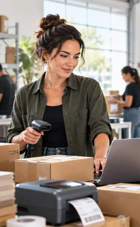Scanning a package at a packing station